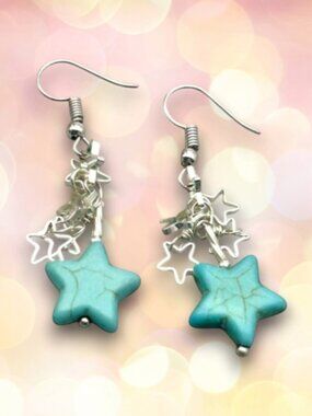 Turquoise Howlite Star Cluster Earrings in Sterling Silver